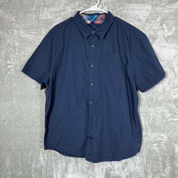 Prana Ecto Short Sleeve‎ Button Shirt Mens XL Navy Organic Cotton - Picture 1 of 10